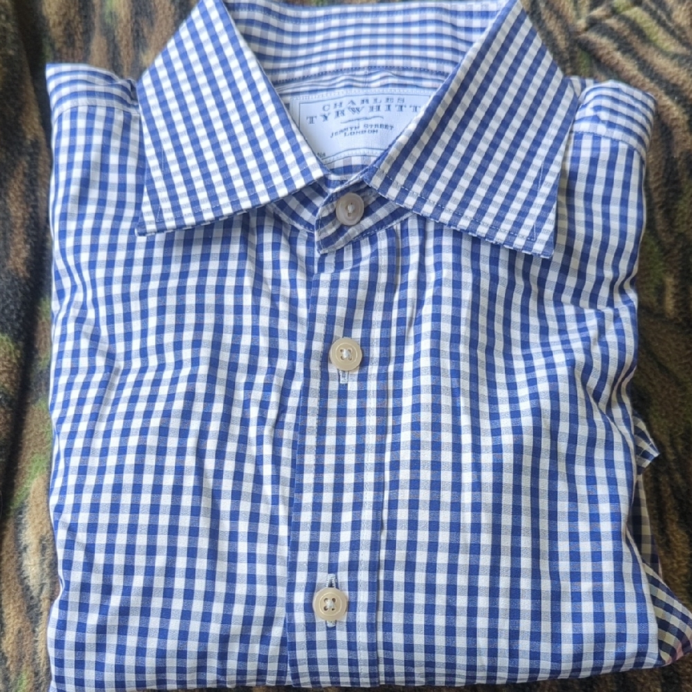 Charles Tyrwhitt Blue and White Gingham Shirt